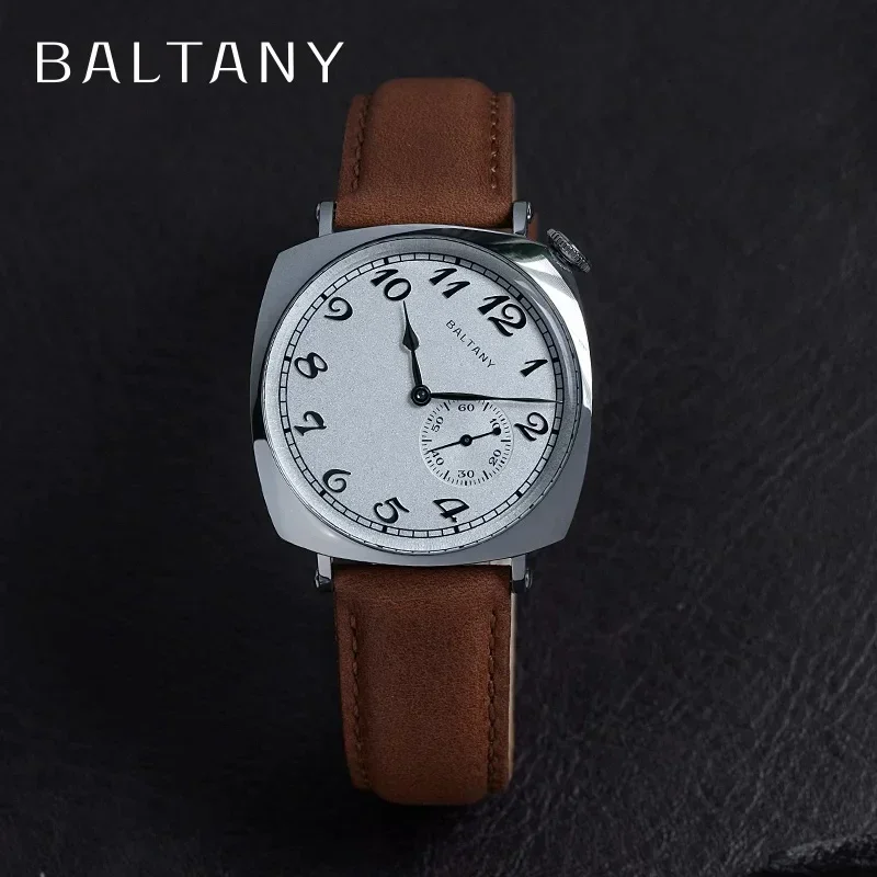 

Baltany 1921 Sub-second Homage Watch Seagull ST1701 Stainless Steel Salmon color Square Case Men wristwatch