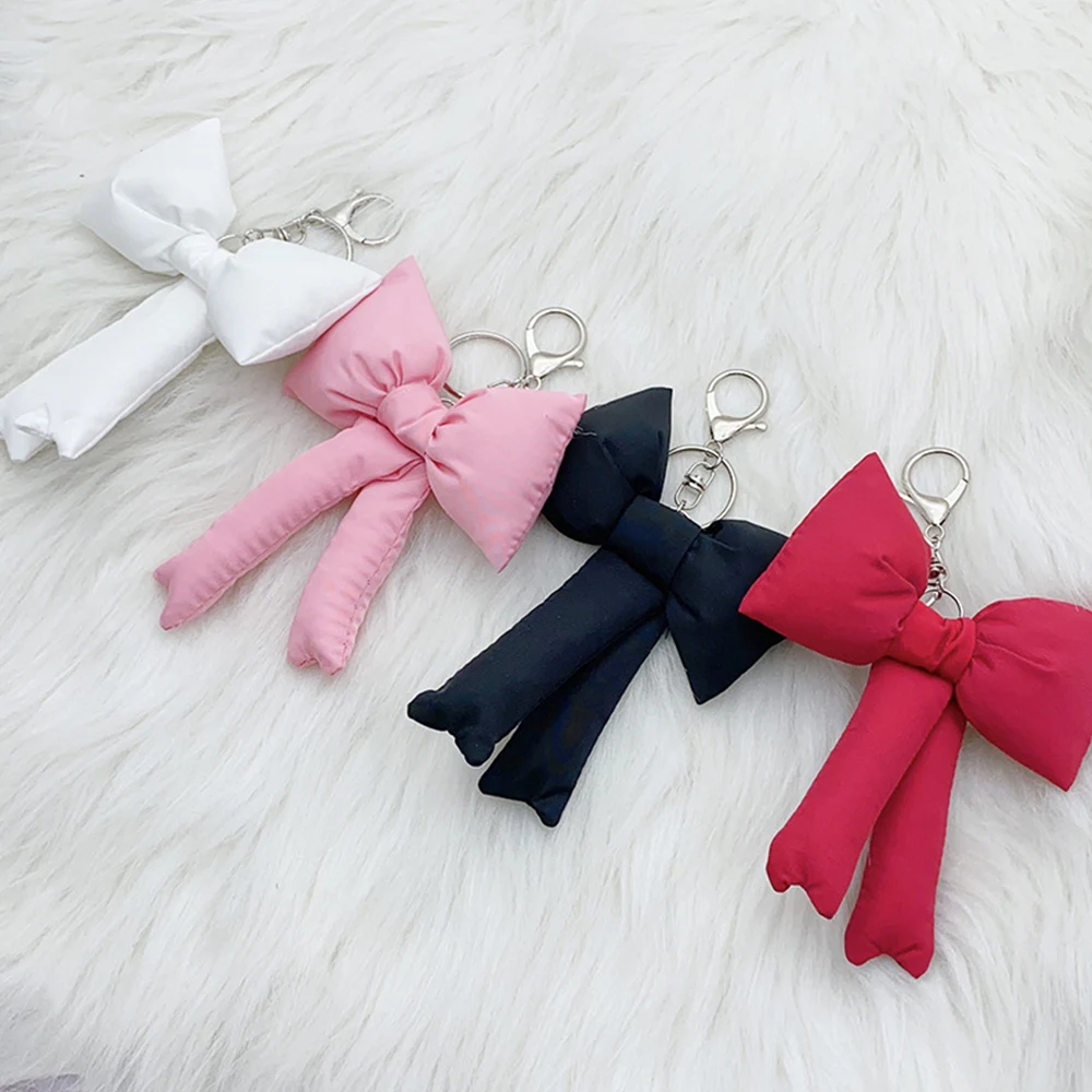 Cotton Bow Bag Pendant 3D Bowknot Keychain Backpack Hanging Decoration Bow Key Holder Keyring Girl Heart Fashion Bag Accessory