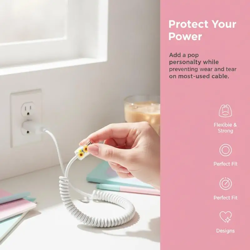 Cute Love‑Heart Charger & Cable Protector Cover Anti‑Break USB Cable Protection Case Spiral Data Line Winder for Daily Use