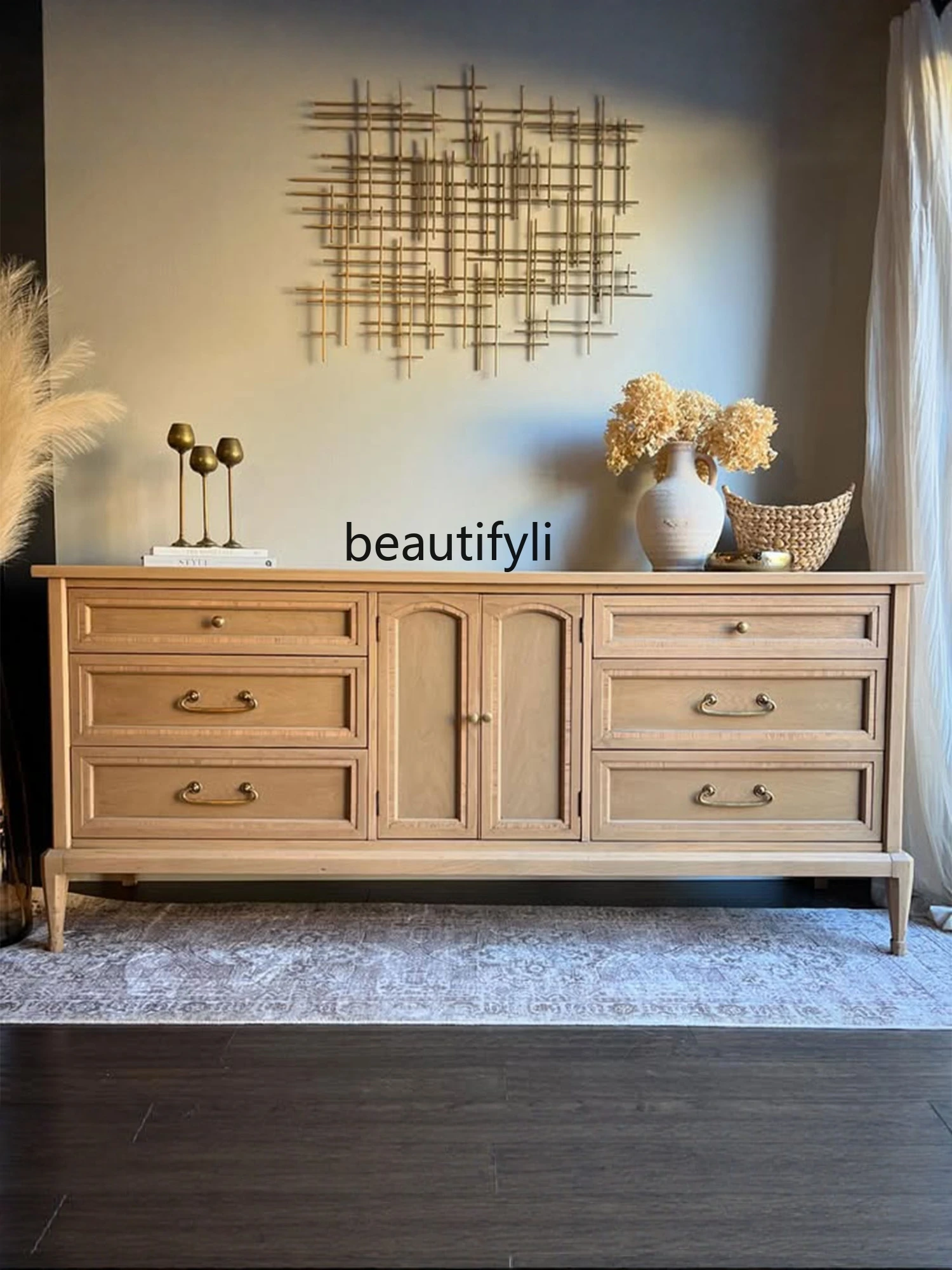 

American country solid wood dining side cabinet drawer locker French retro old living room