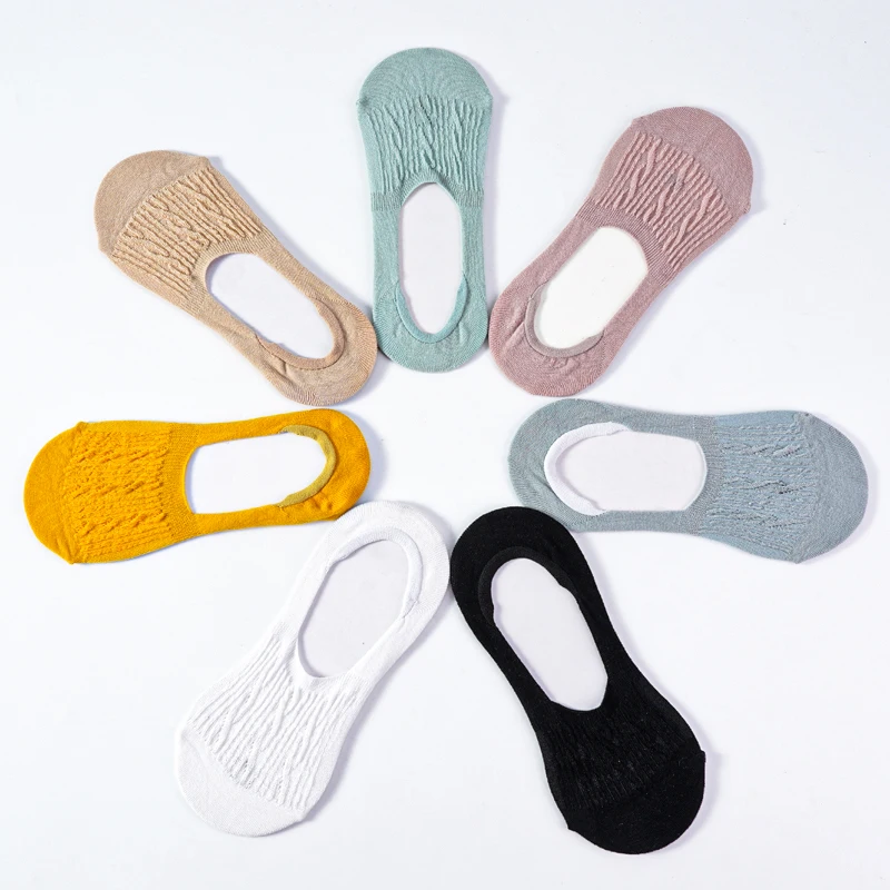 5 pares nova senhora casual respirável tornozelo barco meias meninas moda invisível antiderrapante algodão feminino meias conjunto baixo corte doce cor