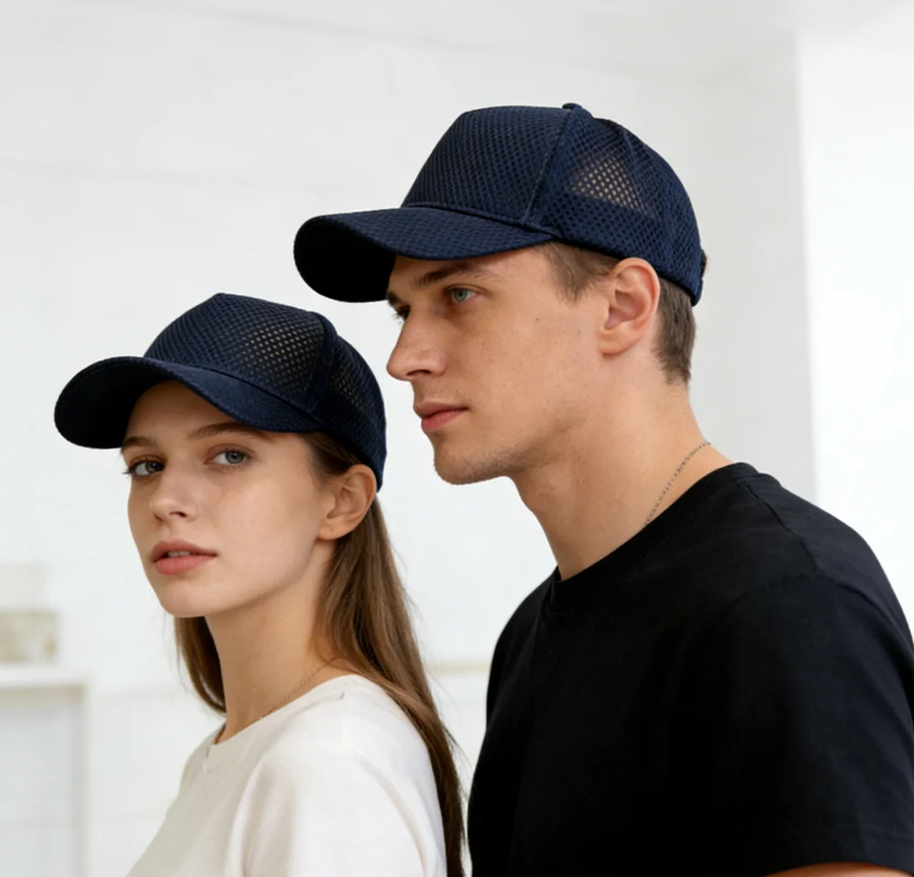 Men's Big Head High Crown Trucker Hats Breathable Full Mesh Snapback Baseball Caps Sun Protection Outdoor Plus Size 56-64cm