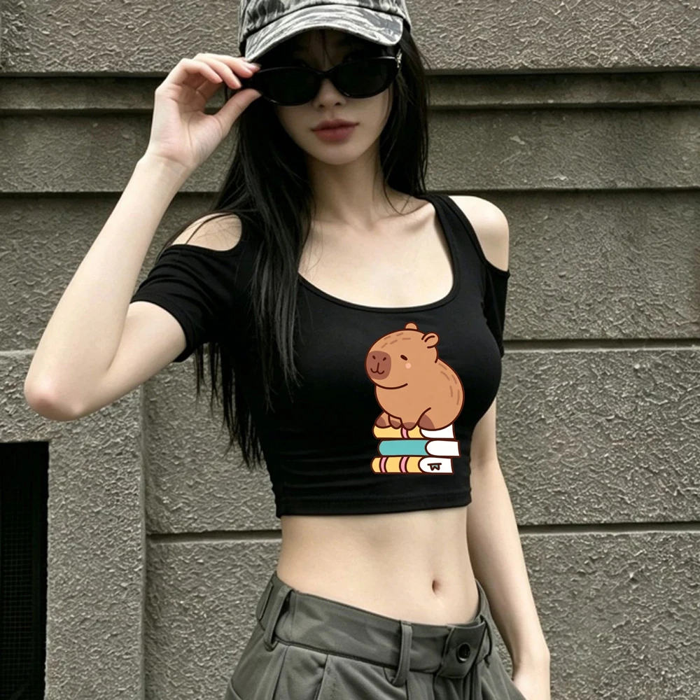 Capybara crop top ladies grunge cheap y2k gothic party t shirt emo japan clearance sales dollette meme
