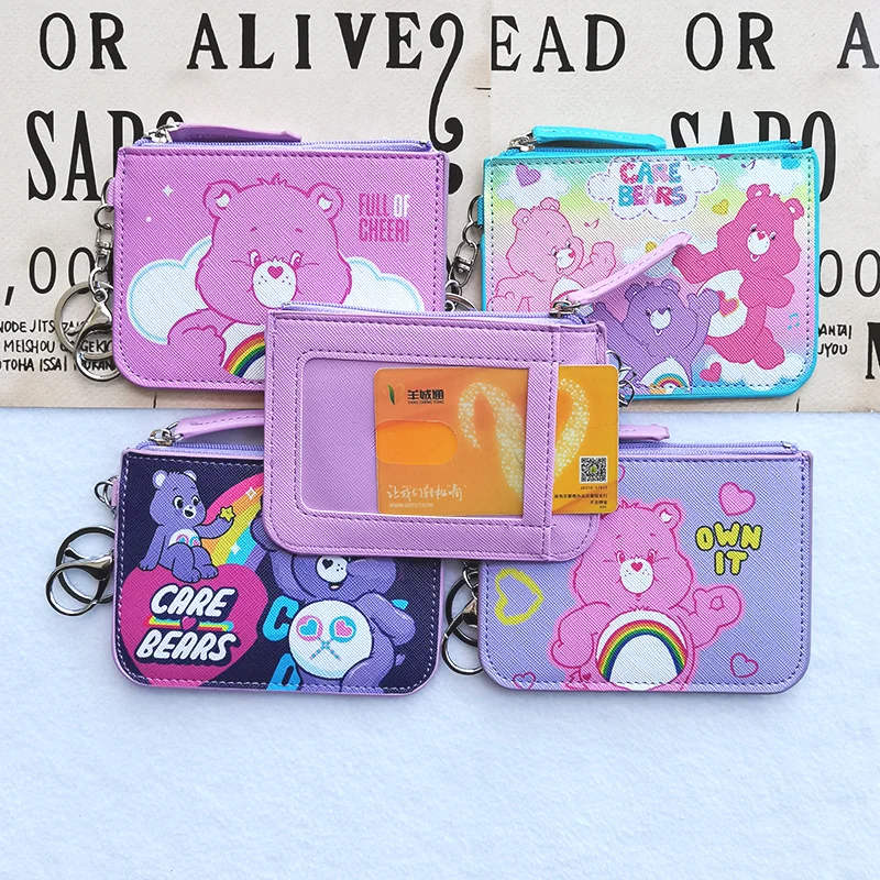 New Candy Color Care Bears Leather Zero Wallet Cartoon Zipper Bag Id Storage Anime Bag ciondolo decorazione Cute Girl Toys Gifts