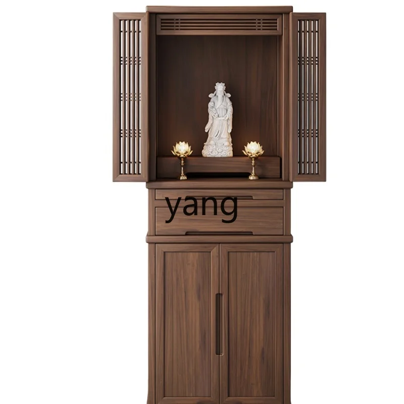 Yjq Black Walnut Buddha Niche Buddha Shrine Household Incense Burner Table Simple with Door Buddha Cabinet Prayer Altar Table