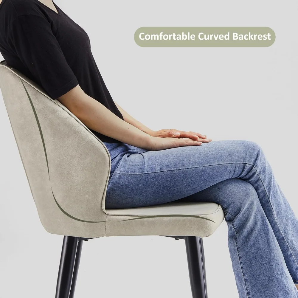 طقم كراسي طعام حديثة مكون من 4 قطع، كراسي مطبخ منجدة من الجلد الصناعي مع مسند ظهر منحني وأرجل معدنية، جانب مريح #5