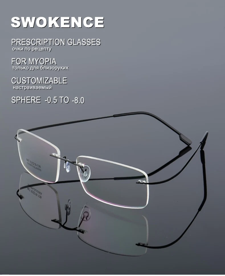 Randlose Kurzsichtigkeitsbrille Rezept -0,5 bis -8,0 Männer Frauen Titanlegierung Framless Kurzsichtige Brille Index 1,61 1,67 F082 – Detail 1
