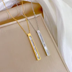 316L Stainless Steel Necklace for Women Gold Color Plated Clavicle Chain Long Shell Bar Pendant Necklace Jewelry Wholesale