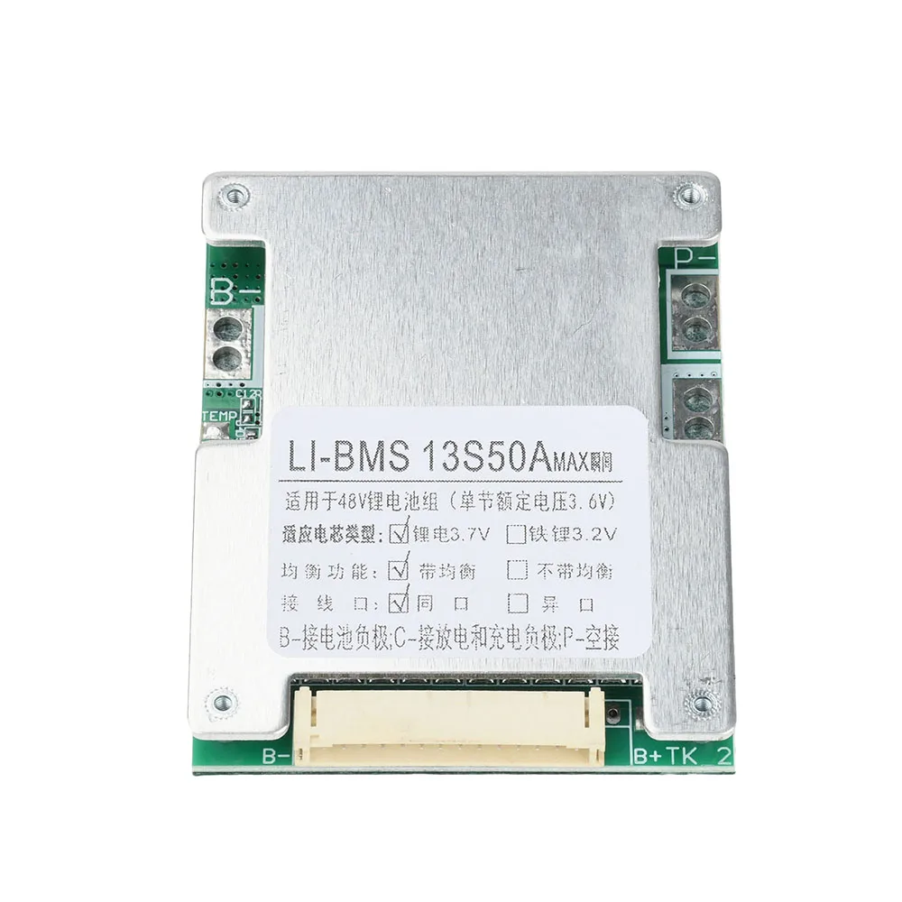 لوح حماية بطارية ليثيوم 13S 48V 50A مع موصلات متوازنة مناسبة للمركبات الكهربائية والعاكسات وما إلى ذلك.