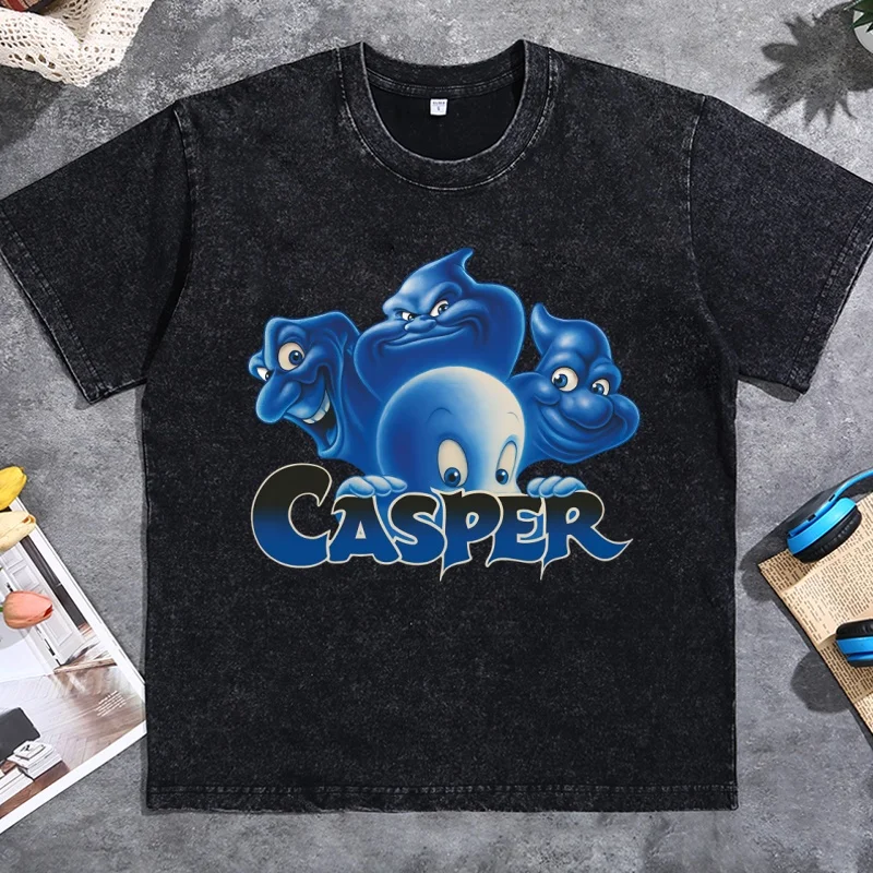 Casper The Friendly Ghost T-Shirt Men Women Halloween Spooky Season Tee Shirt Casual Round Neck Printed Cotton Tshirt Oversized