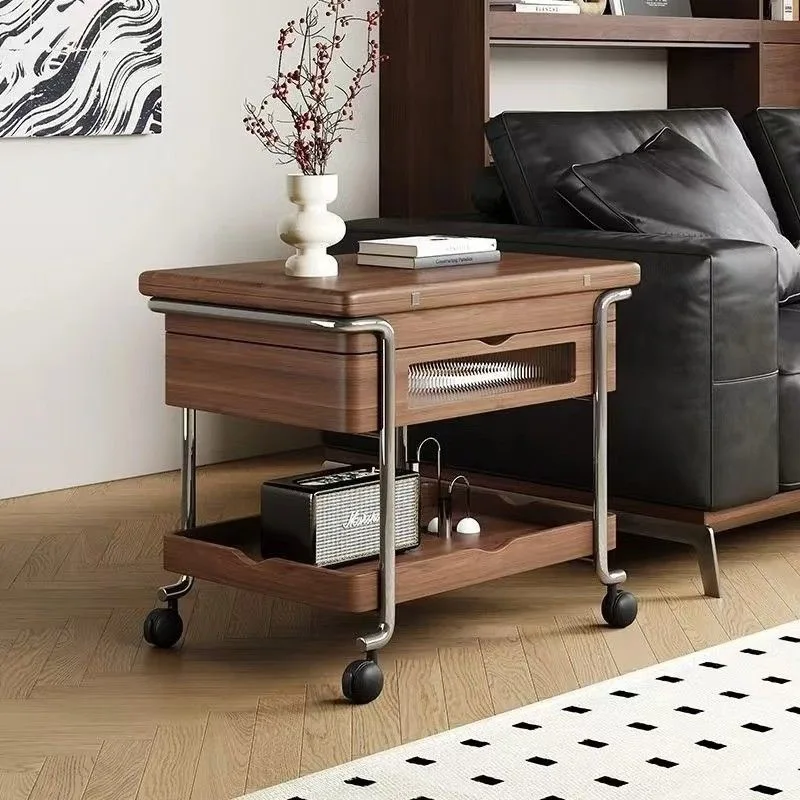 Modern Home Living Room Foldable Mobile Coffee Table Small Household Solid Wood Sofa Side Storage Cabinet Countertop Design