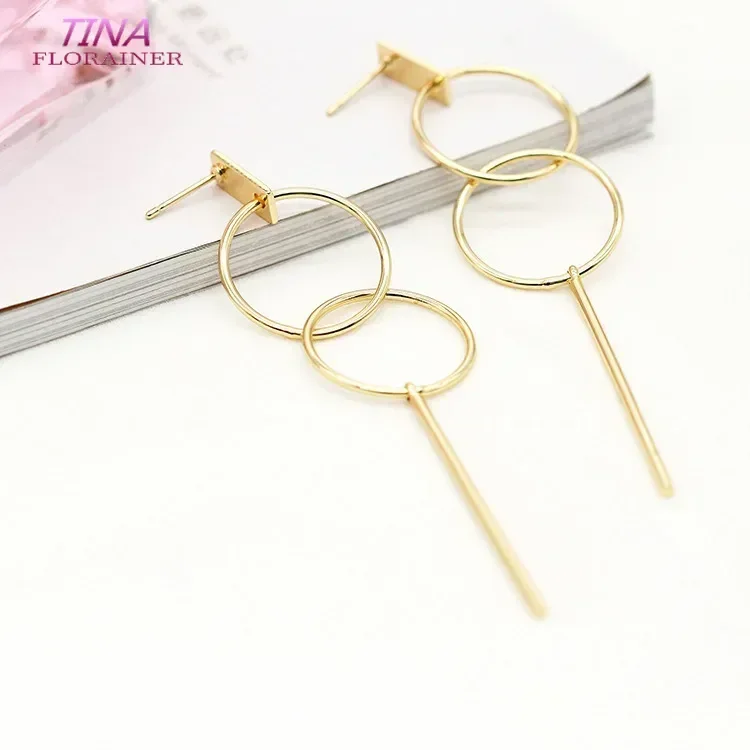 2PCS 86MM 14k Gold Color Brass Round Stud Earrings DIY High Quality Jewelry Findings Accessories