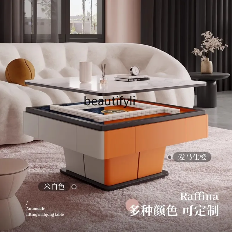 Solid wood lifting mahjong table coffee table dual-purpose integrated living room multi-function automatic mahjong machine