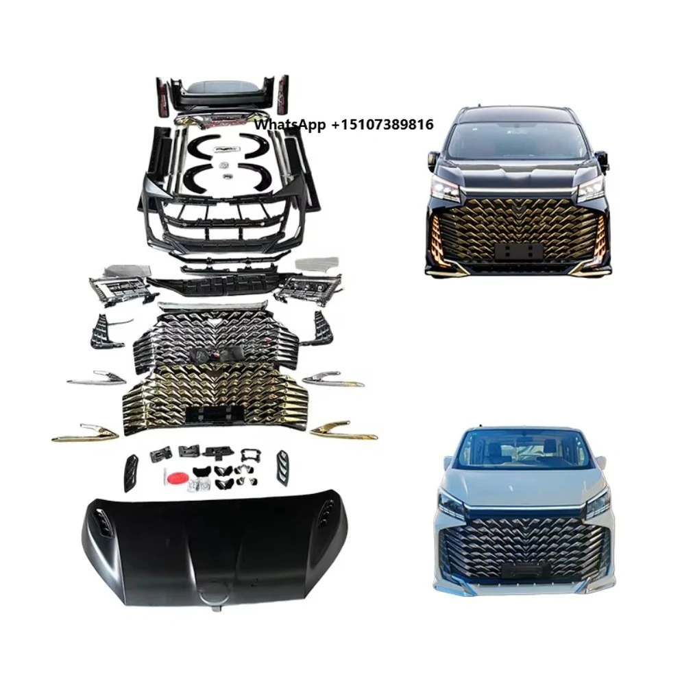 2026 LM350 Design Car Bumper Hood Light Grille Bodykit for Hiace 2019-2026 Upgrade to Kaiser Crown GEN2 Body Kit
