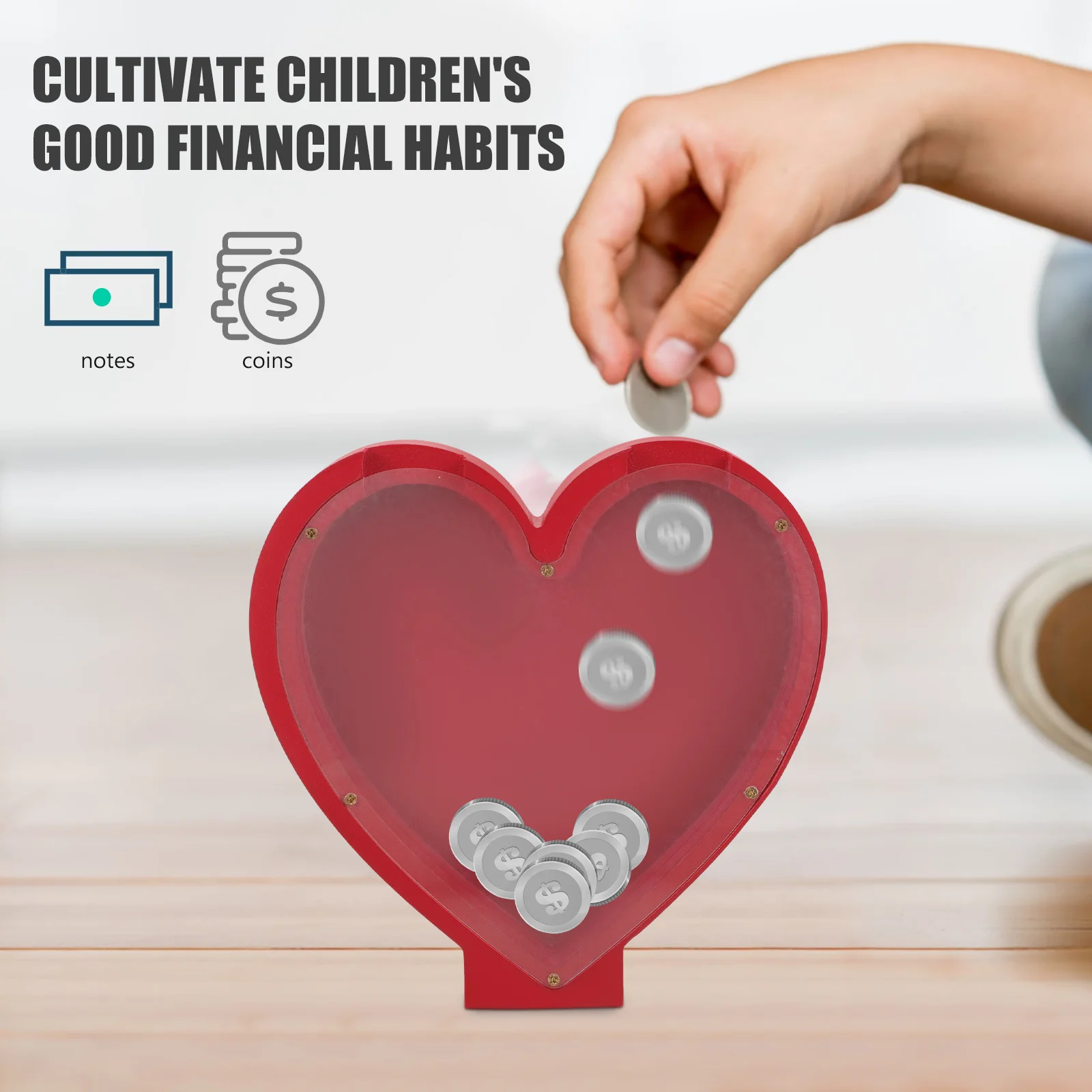 

Cute Heart Shaped Piggy Bank Plastic Savings Box Money Storage Jar For 'S Birthday Gift Large Capacity Cash Holder