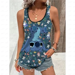 2024 Summer Plus Size Women's Tank Top Disney Lilo&Stitch Strap Tank Top Loose Elastic Strap Sleeveless Sleeveless Top  T-shirt