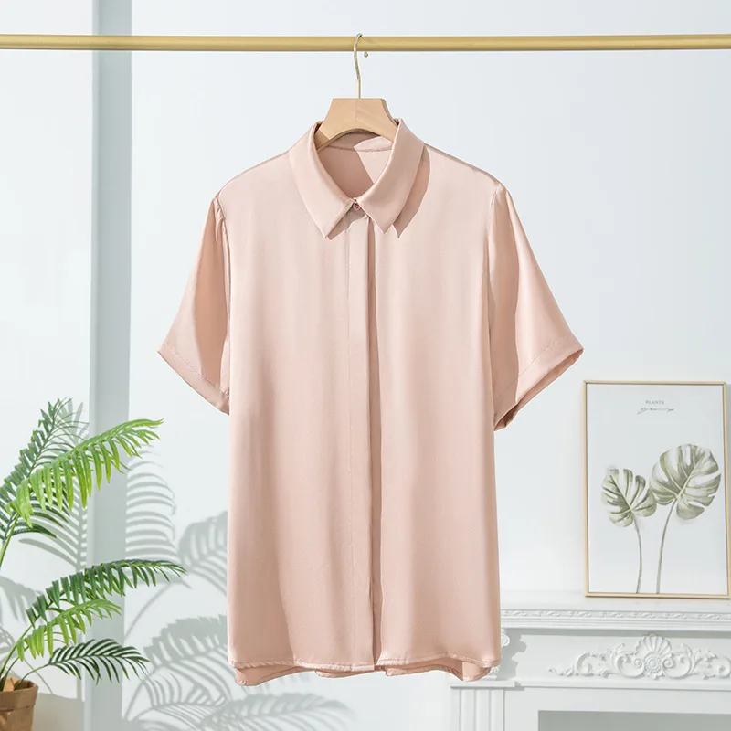 Birdtree-Camisa Commuter de manga curta feminina, 100% Seda Amoreira, Versátil, Pescoço Quadrado, Solto, Sólido, Top Casual, Novo, Verão, T39253QC