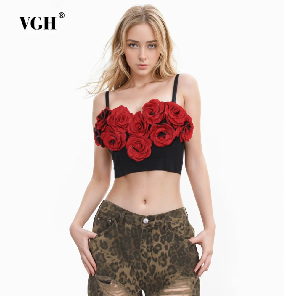 

VGH Sexy Patchwork Appliques Tank Tops For Women Square Collar Sleeveless Backless Slimming Short Vests Female Fashion Style New