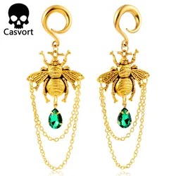 Casvort 2PCS Vintag Golden Bee Ear Weight Hangers Earrings Hook Dangle Stretcher Women Piercing Body Jewelry Expander