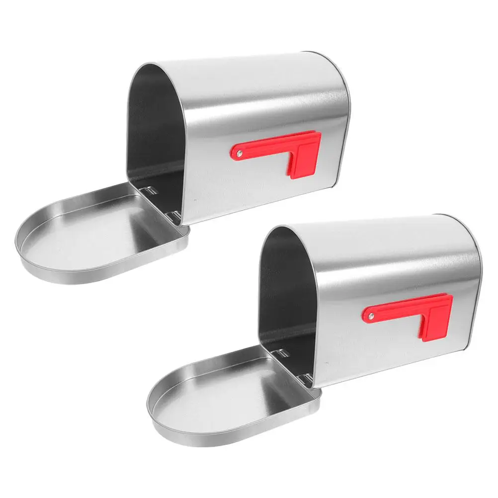 

2pcs Gift Box Tin Can Silver Mailbox for House Decor Toy Mailbox For House Outside Kids Classroom Metal Storage Box