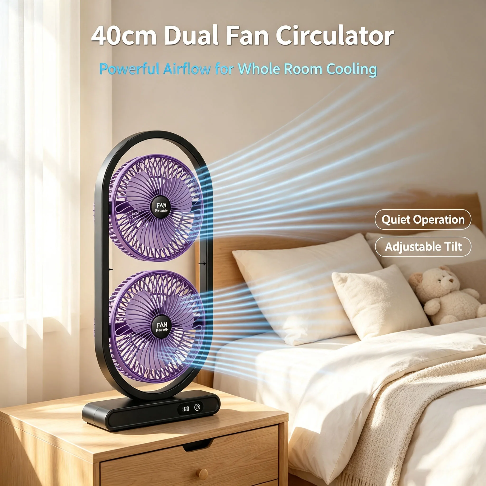 Dual-Blade Circulating Desktop Fan, Silent Soft Wind Desktop Electric Fan, Portable Rechargeable Fan for Dormitory Bedside, Low-Noise High-Wind Cooling Device, Bladeless Circulating Fan for Bedroom and Office Desktop, Energy-Saving Long-Lasting Small Fan, Summer Home Cooling Device for Student Dormitories, Wireless Portable USB Rechargeable Dual-Blade Fan