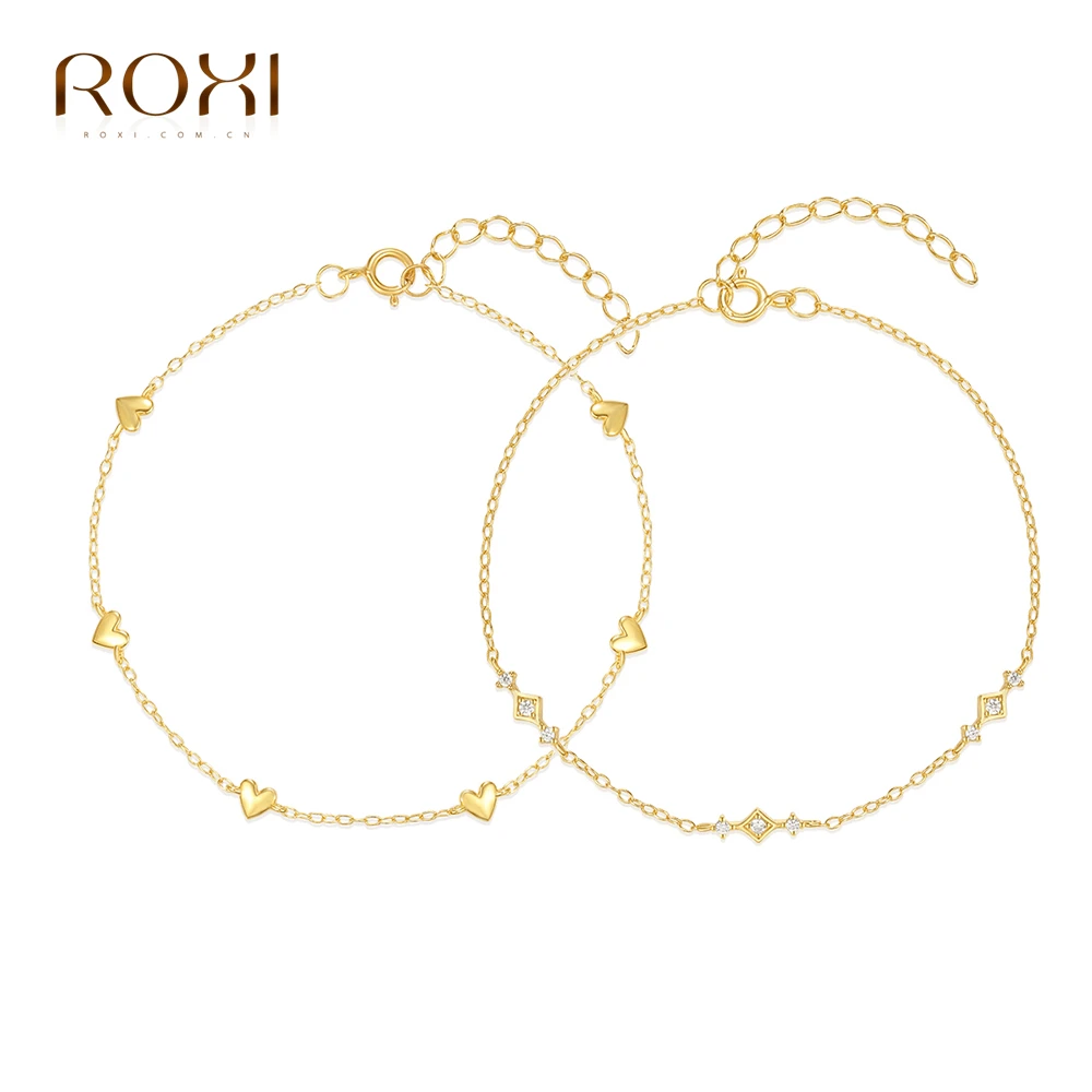 

ROXI 925 Sterling Silver Heart/Geometric Zircon Bracelet Women Fashion Wedding Party Dinner Fine Jewelry Gift pulseras
