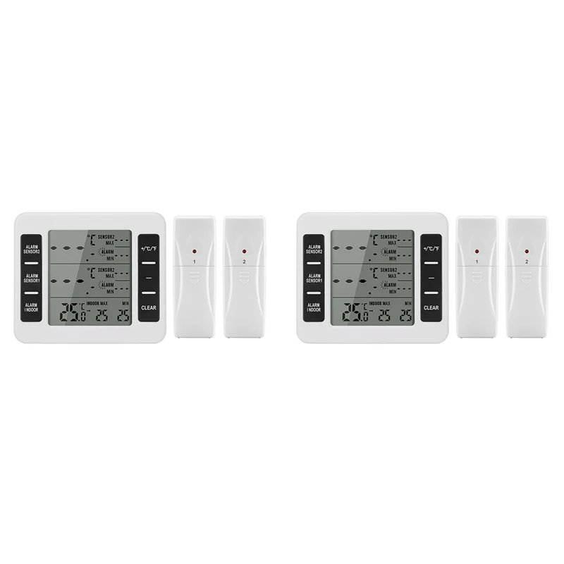 BNVN-2Set ميزان حرارة الفريزر اللاسلكي 2 أجهزة استشعار عن بعد إنذار درجة حرارة منخفضة ميزان حرارة الثلاجة على مدار الساعة