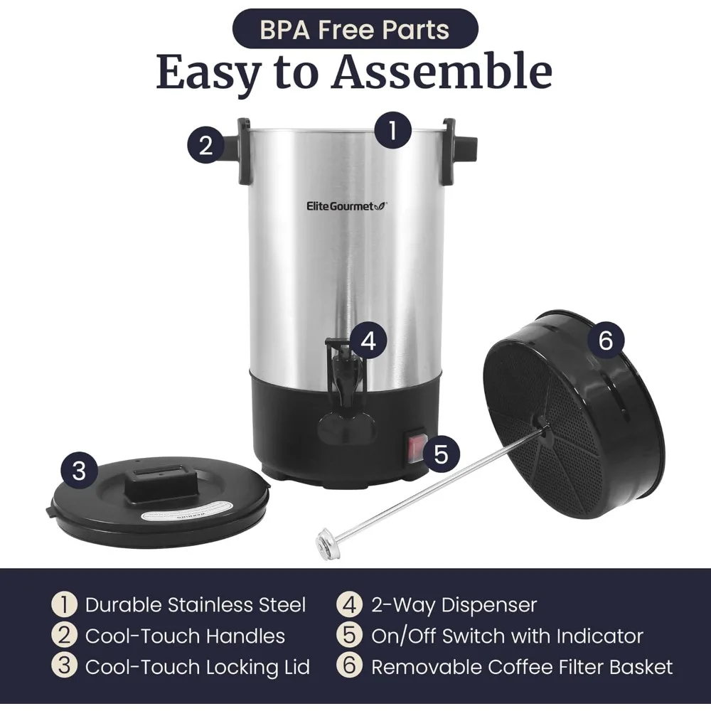 

30-чашковый съемный фильтр для кофейной урны из нержавеющей стали для легкой очистки, двусторонний дозатор