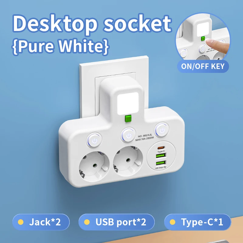 2/3/4 stopcontacten Elektrisch stopcontact EU-stekkeruitgang Geen verlengsnoer Met of zonder USB Type-C-poorten Twee specificaties