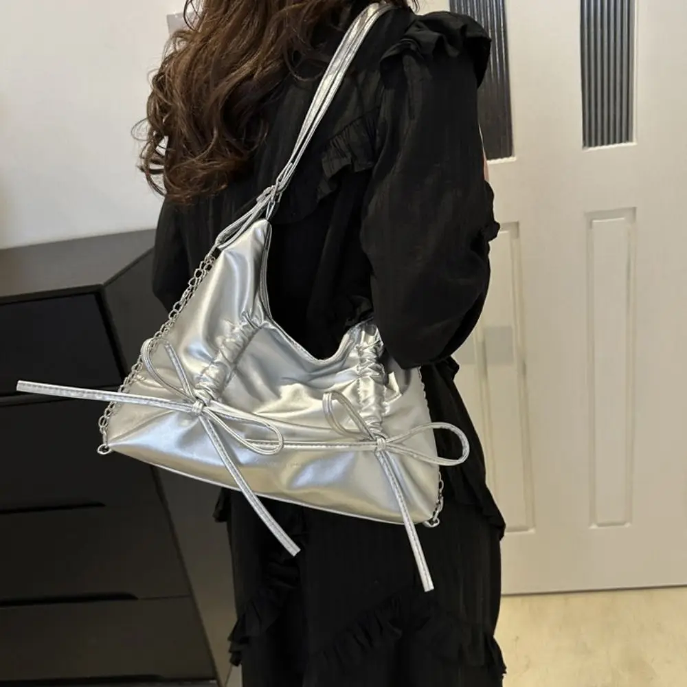 

Portable PU Leather Bowknot Shoulder Bag Zipper Large Capacity Bow Tote Bag Stroge Bag All-match Girl Crossbody Bag Daily