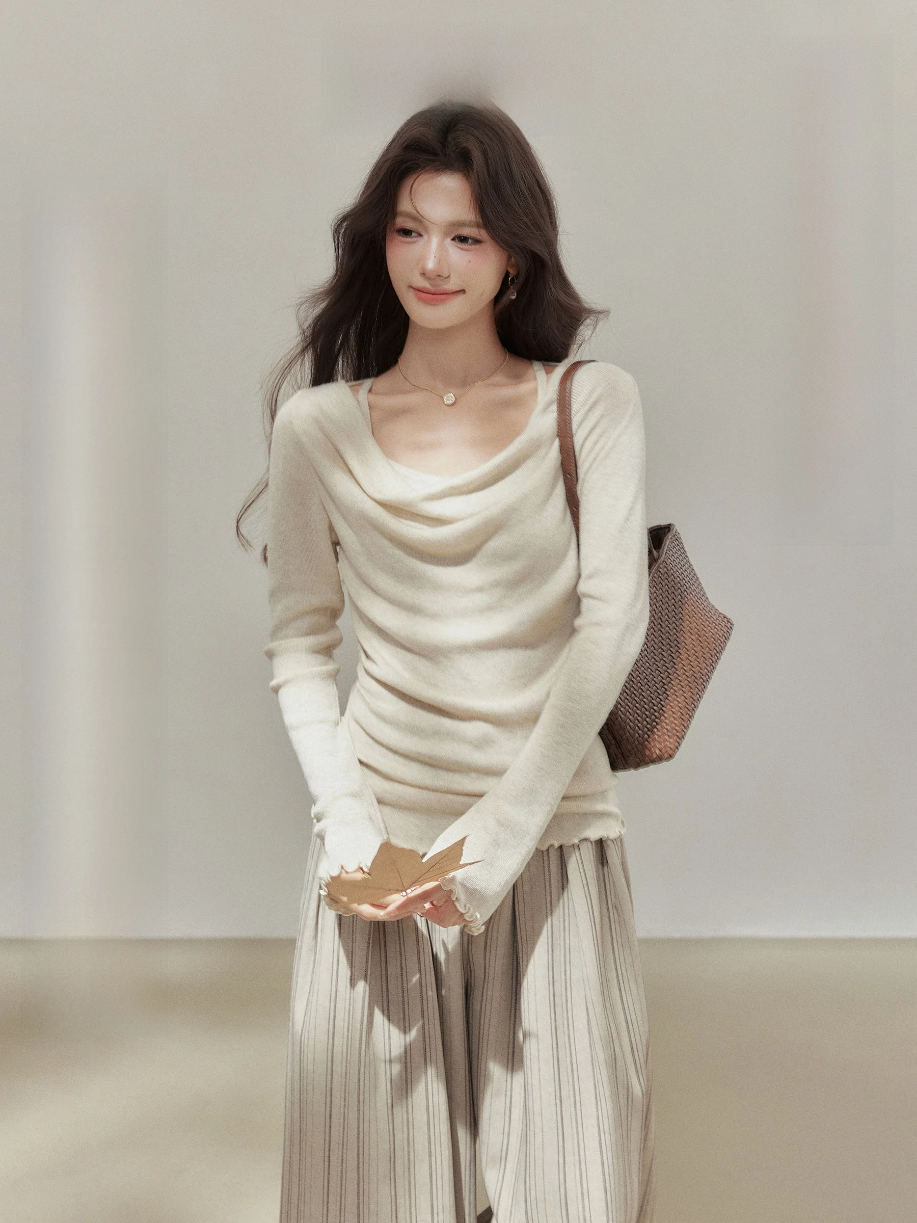 

Ele Long Sve вязаный свитер женский приталенный модный повседневный круглый дизайн Ne Design осенний сезон Faion Item