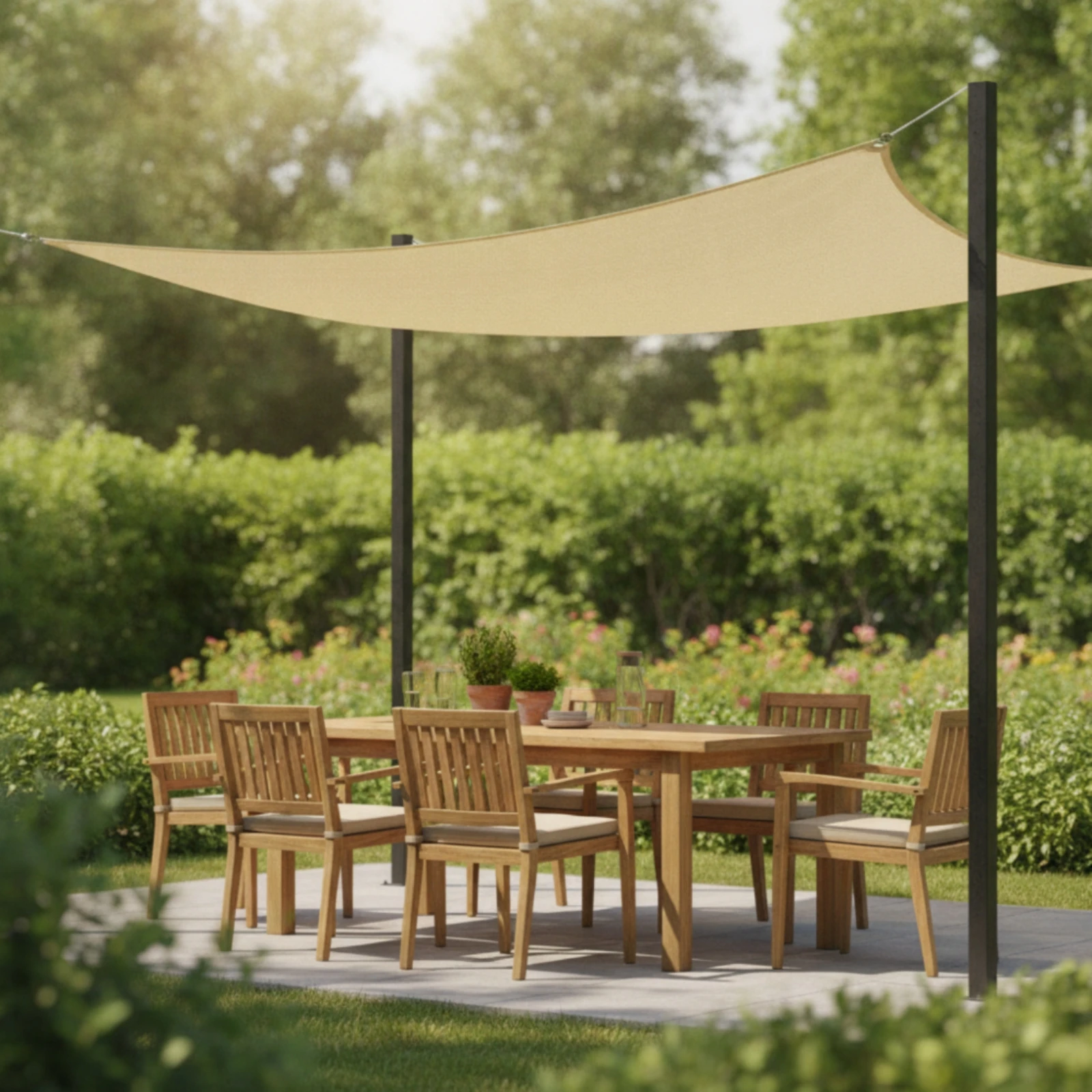 Four-Corner Shade Sail with Guy Ropes Beige Oxford Cloth Sun Sail Easy to Install Weather-Resistant for Garden, Carport