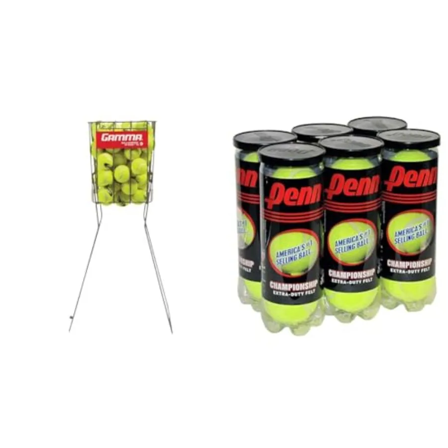 

Sports Tennis Ball Hopper Hi-Rise 75 Holds 75 Balls + Penn Championship Extra Duty Felt Tennis Balls 6 Cans 18 Balls