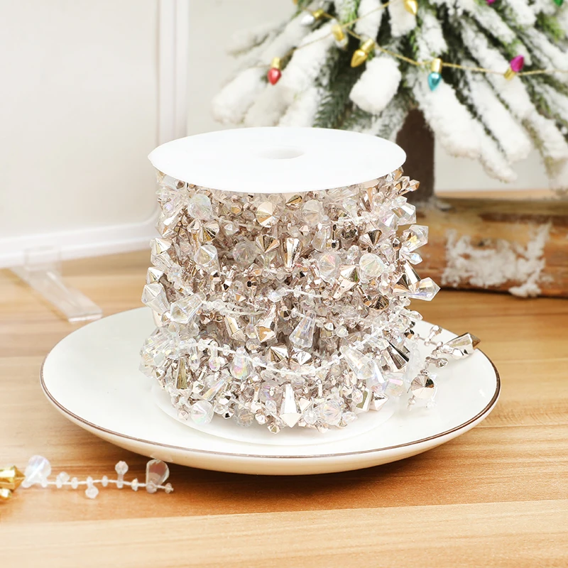 

5M/Roll Beads Garland Pearl Strands Fish Chain Ribbon For Christmas Tree Wreath Crystal Garland Ornaments Merry Xmas Party Decor