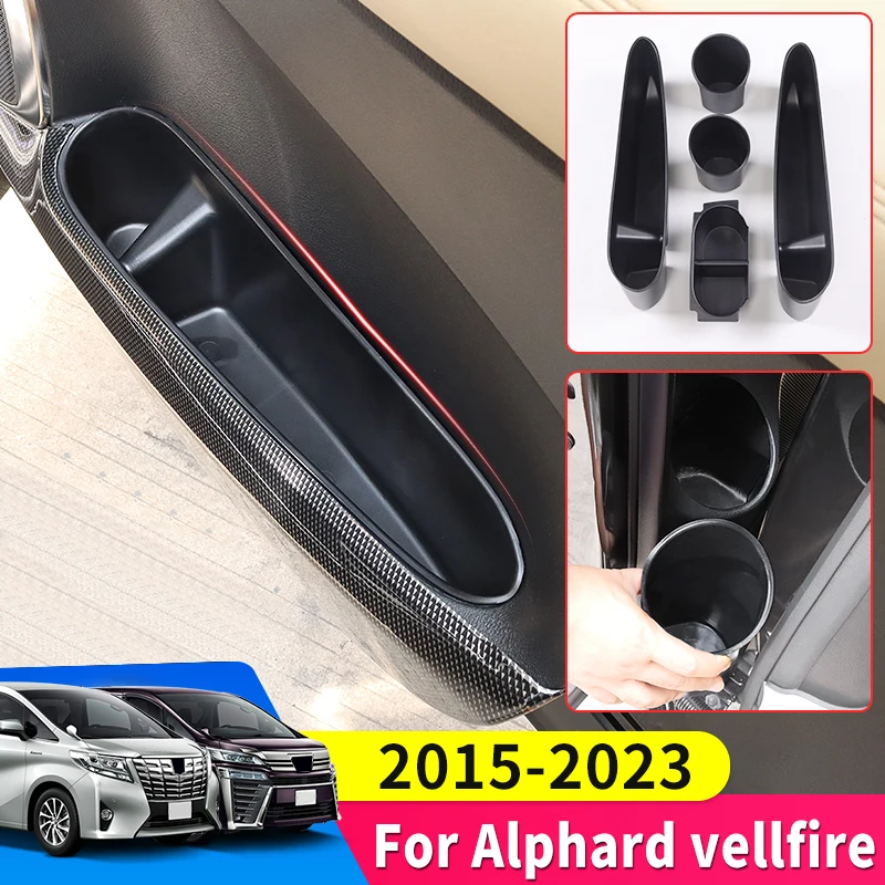 For Toyota Alphard 30 Series Protective Door Storage Box Water Cup Plaid Vellfire 30 Accessories Modified Storage Trash Can