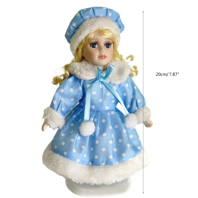 Boneca porcelana 20cm loira menina porcelana brinquedo decorações para presente aniversário