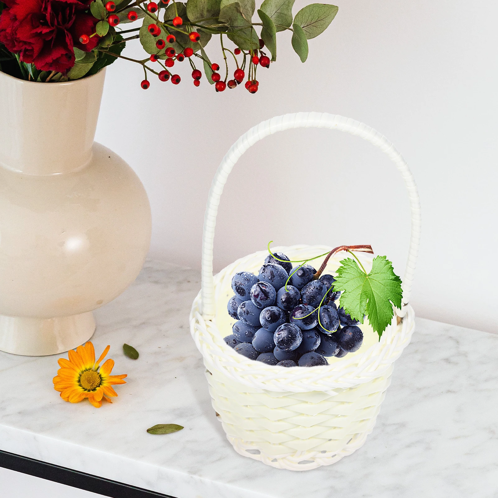 

5pcs Rattan Basket Handheld Fruit Desktop Flower Storage Bamboo Decor Small Plastic Woven Baskets Home ganization Kitchen