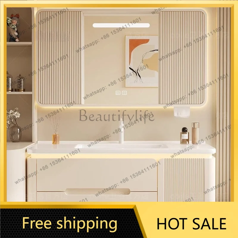 FG Modern Luxury Ceramic integrated basin bathroom cabinet combination Cream wind washbasin basin bathroom cabinet combination
