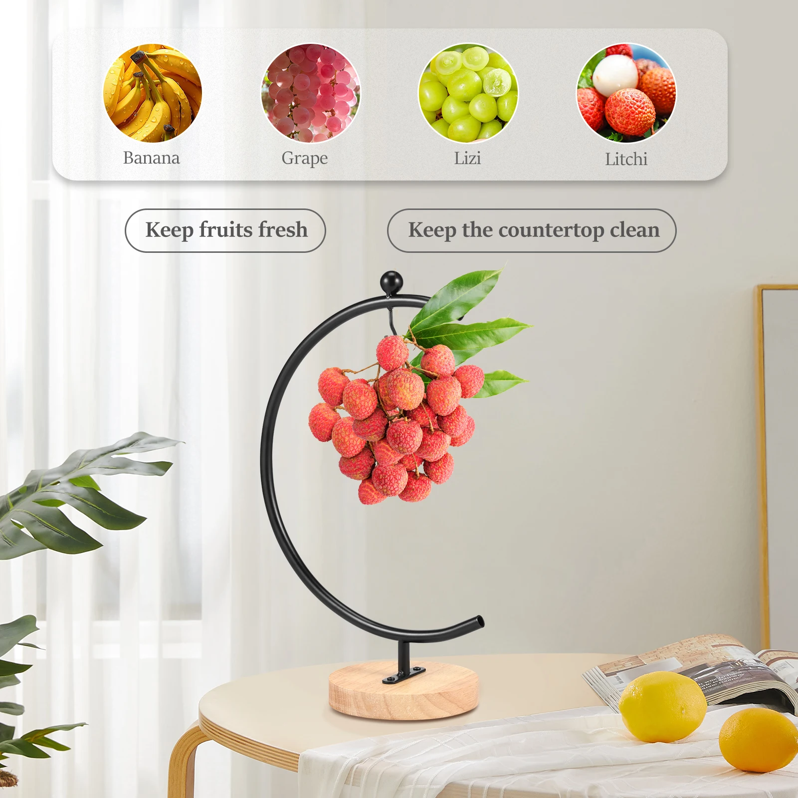 Banana Holder Moon Shape Banana Hanger Rack Hook Creative Draining Accessories Holder Fruit Storage for Storage Countertop