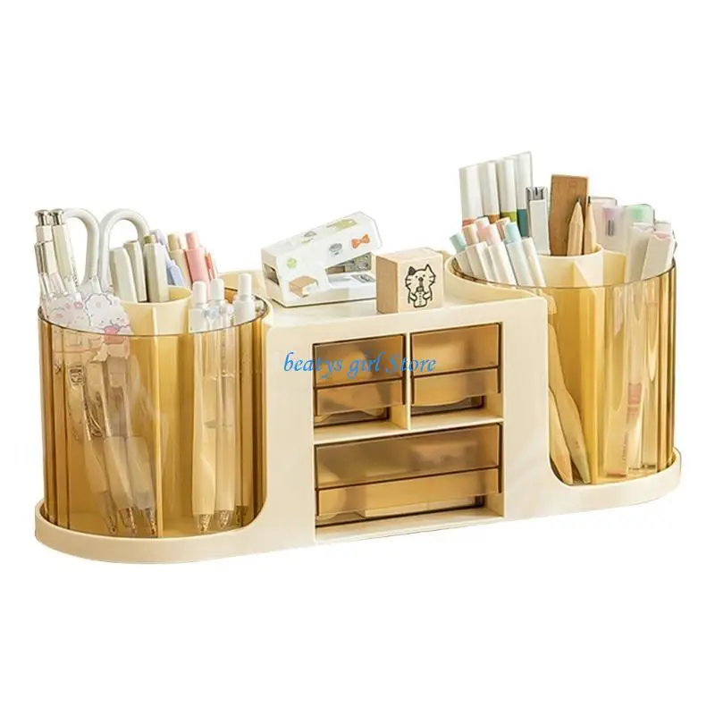 

C7AB Stationery Box with Drawers, Large Capacity Pen Organisers Makeup Brush Holder