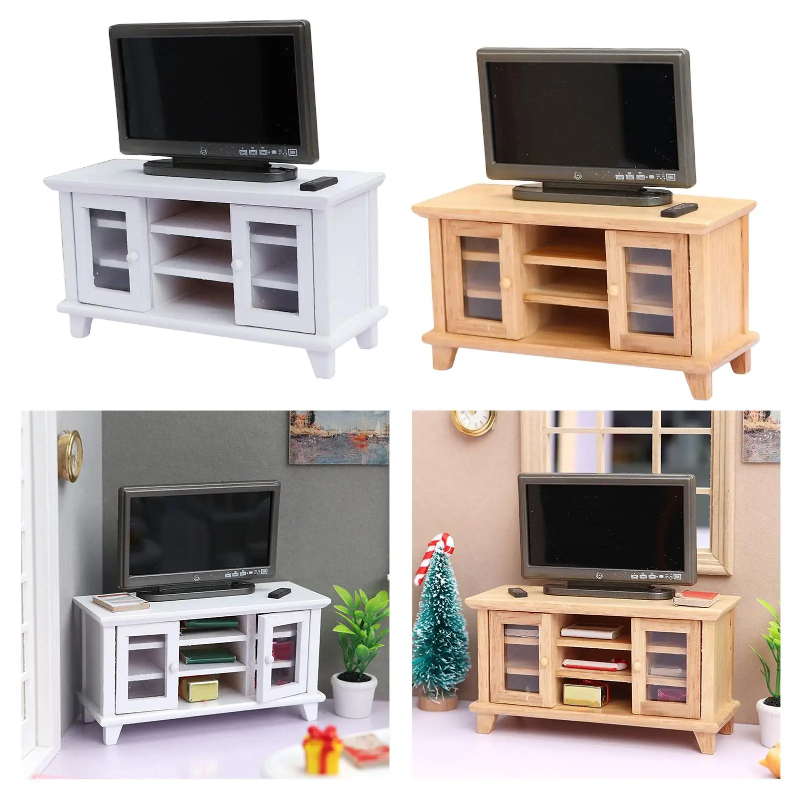 

Miniature TV Cabinet, Dollhouse Miniature Accessories Dollhouse TV for Living Room