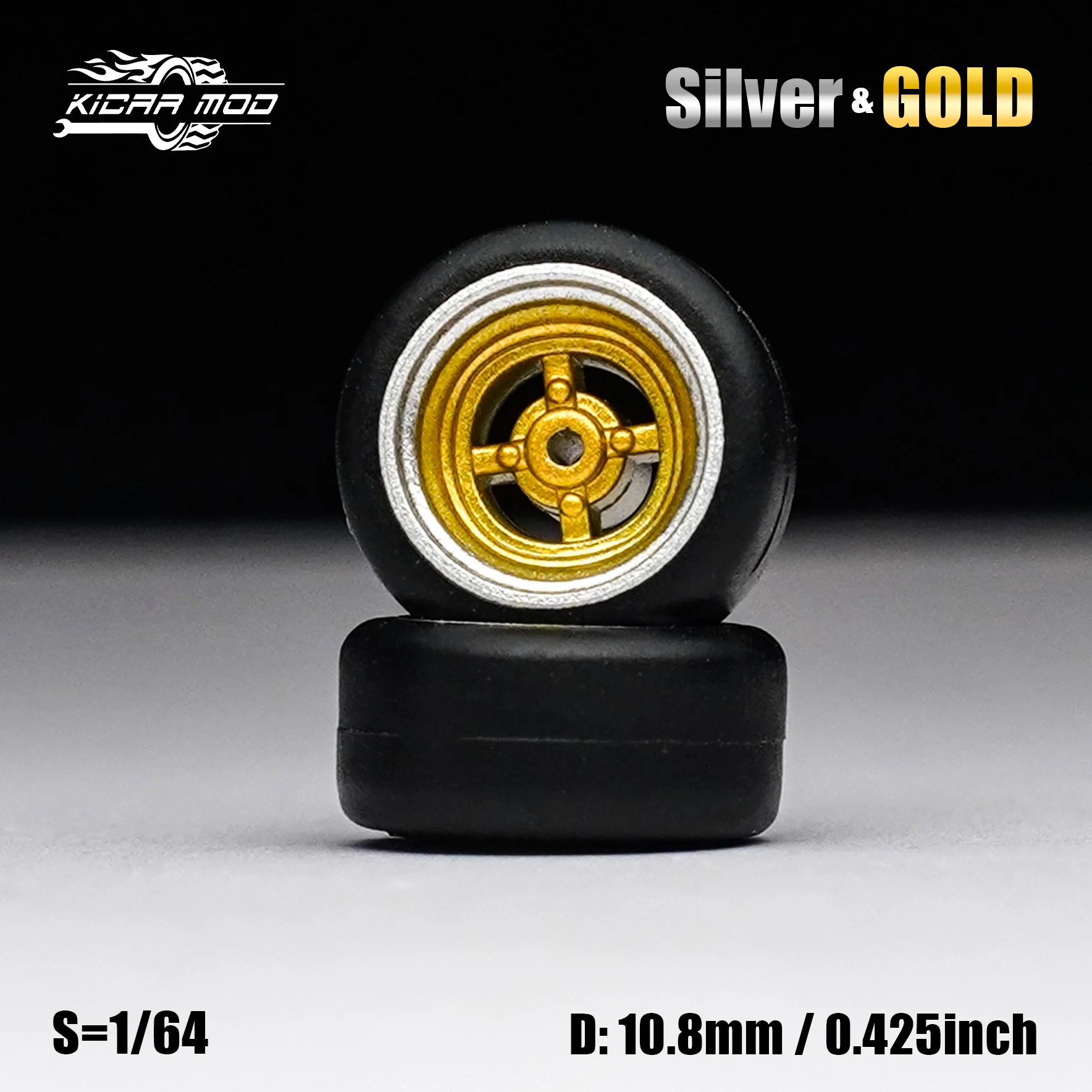 1/64 Modellauto Gold- und Silberräder mit festen Gummireifen, inklusive Nieten für die Nachrüstung von Diecast-Modellteilen für MINIGT.