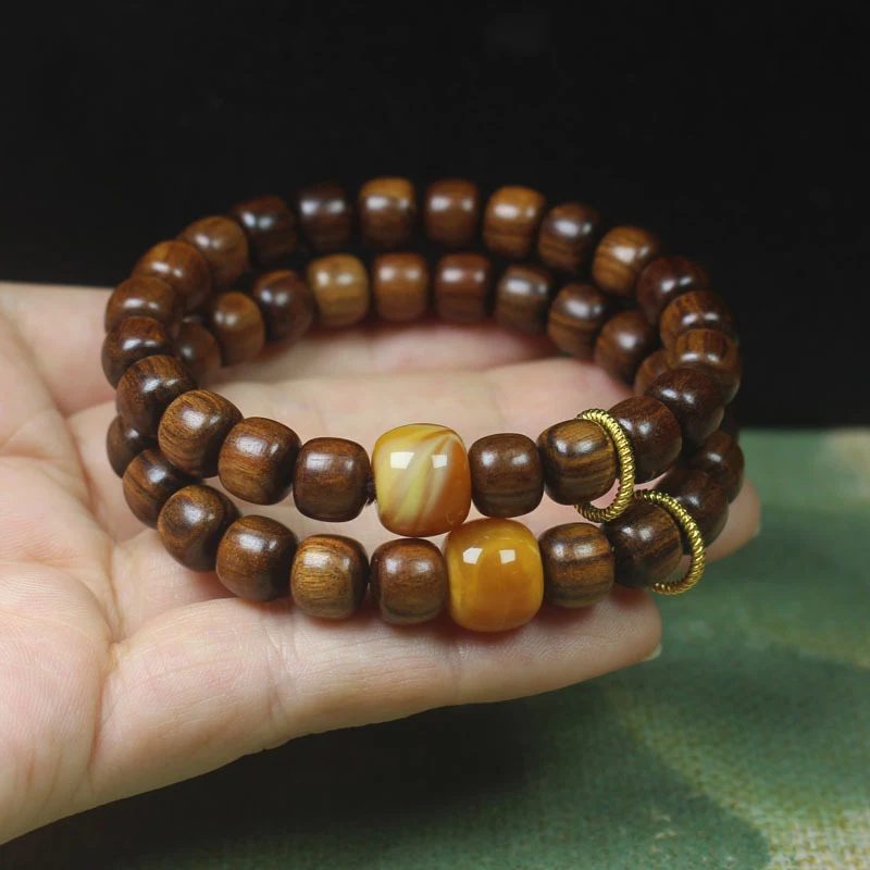 

Black rosewood vintage-style beads 8mm bracelet with sliding ring design, unisex Buddhist prayer beads for long-term use