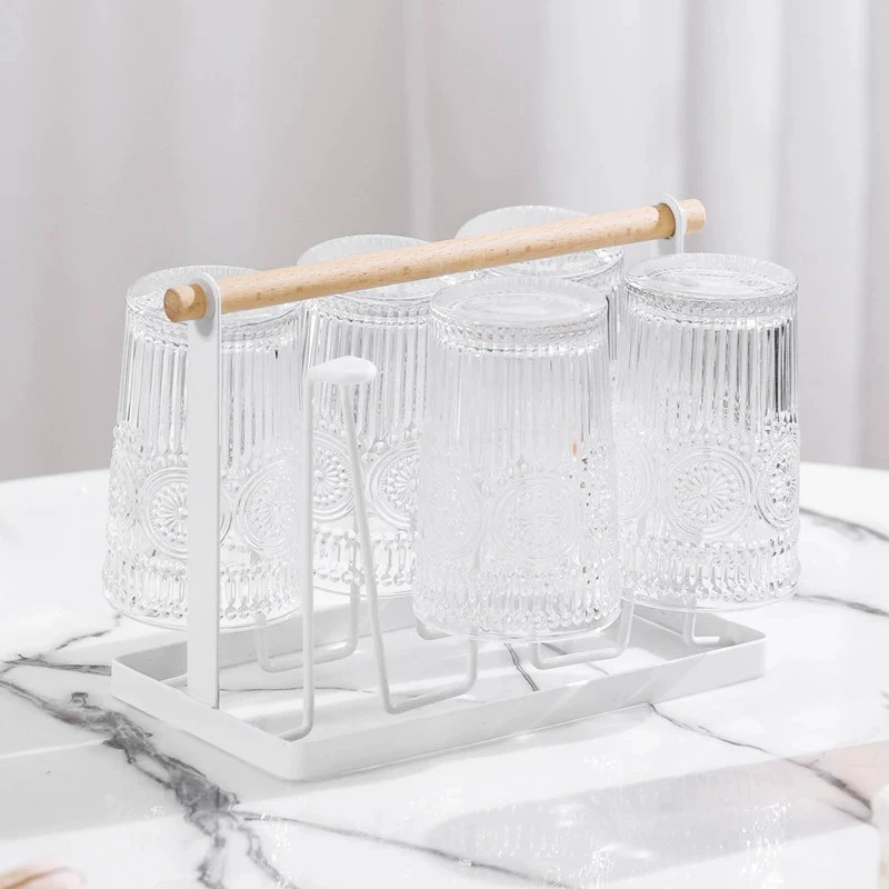 High Quality Durable Japanese Style Cup Drying Rack Space-saving With Drain Tray Mug Organizer Shelf Standing Type Bottle Holder