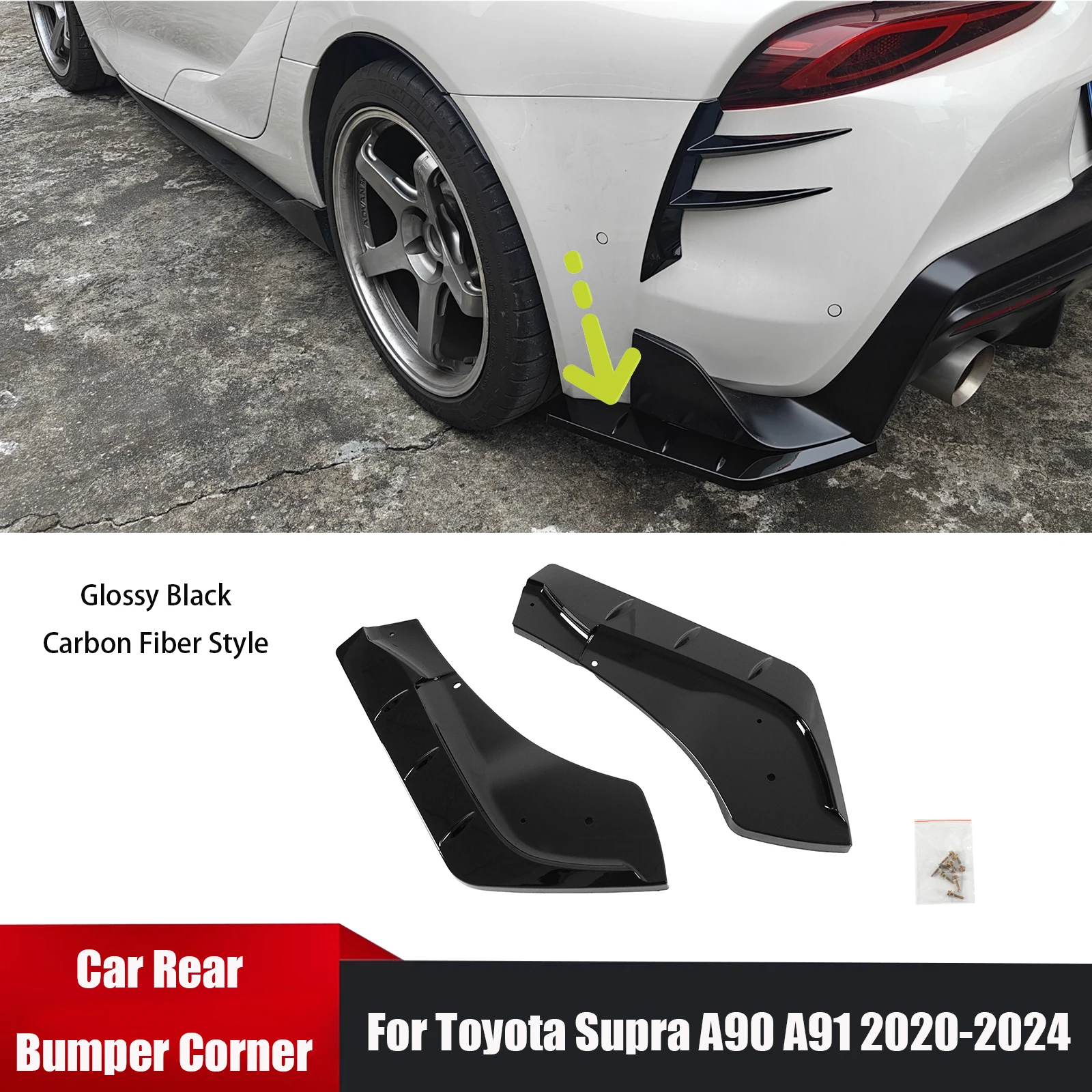 

For Toyota Supra A90 A91 2020-2024 2PCS Car Rear Bumper Corner Exterior Parts Glossy Black/ Carbon Fiber Style Accessories