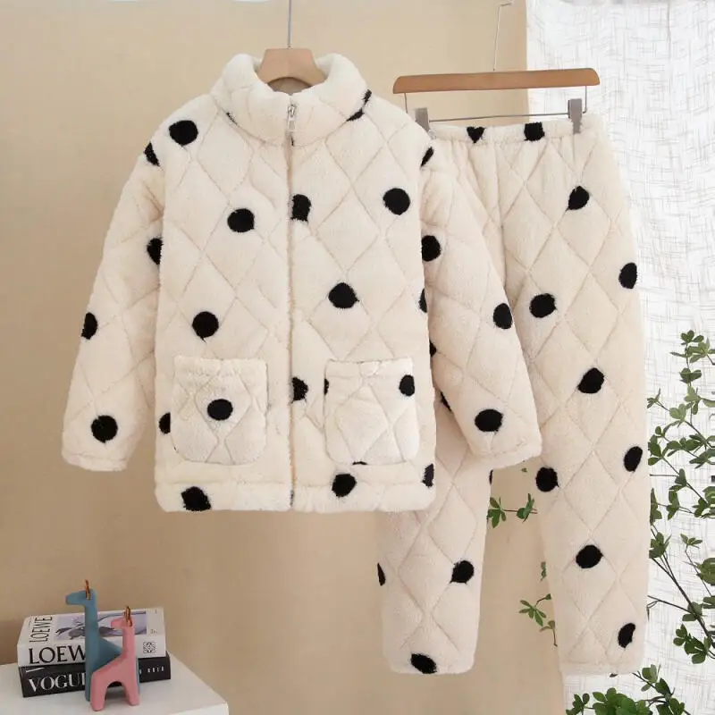 

Утепленный женский пижамный комплект, зимний коралловый флис, носимая верхняя одежда, мягкая одежда для сна, сохраняющая тепло, ночная рубашка, домашняя одежда с воротником-стойкой