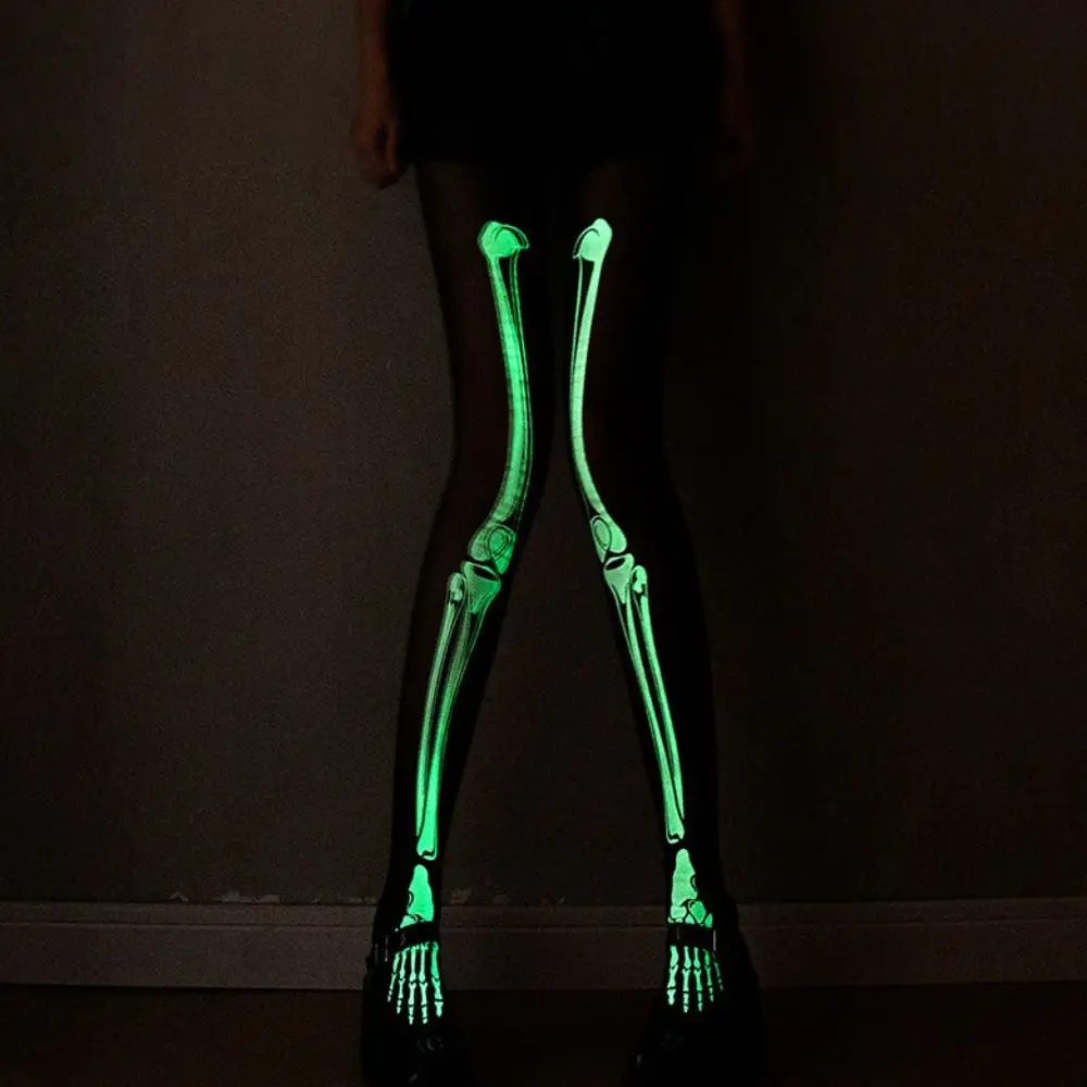 Flirting Glow in The Dark Luminous Pantyhose Heart Pattern Balck Printing Tights Butterfly Elastic Sexy Pantyhose Girl
