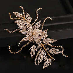 Gold Rhinestone Hair Band Bride Crystal Leaf Headband Wedding Accessories Luxury Jewelry Woman Ornaments Party Headpiece