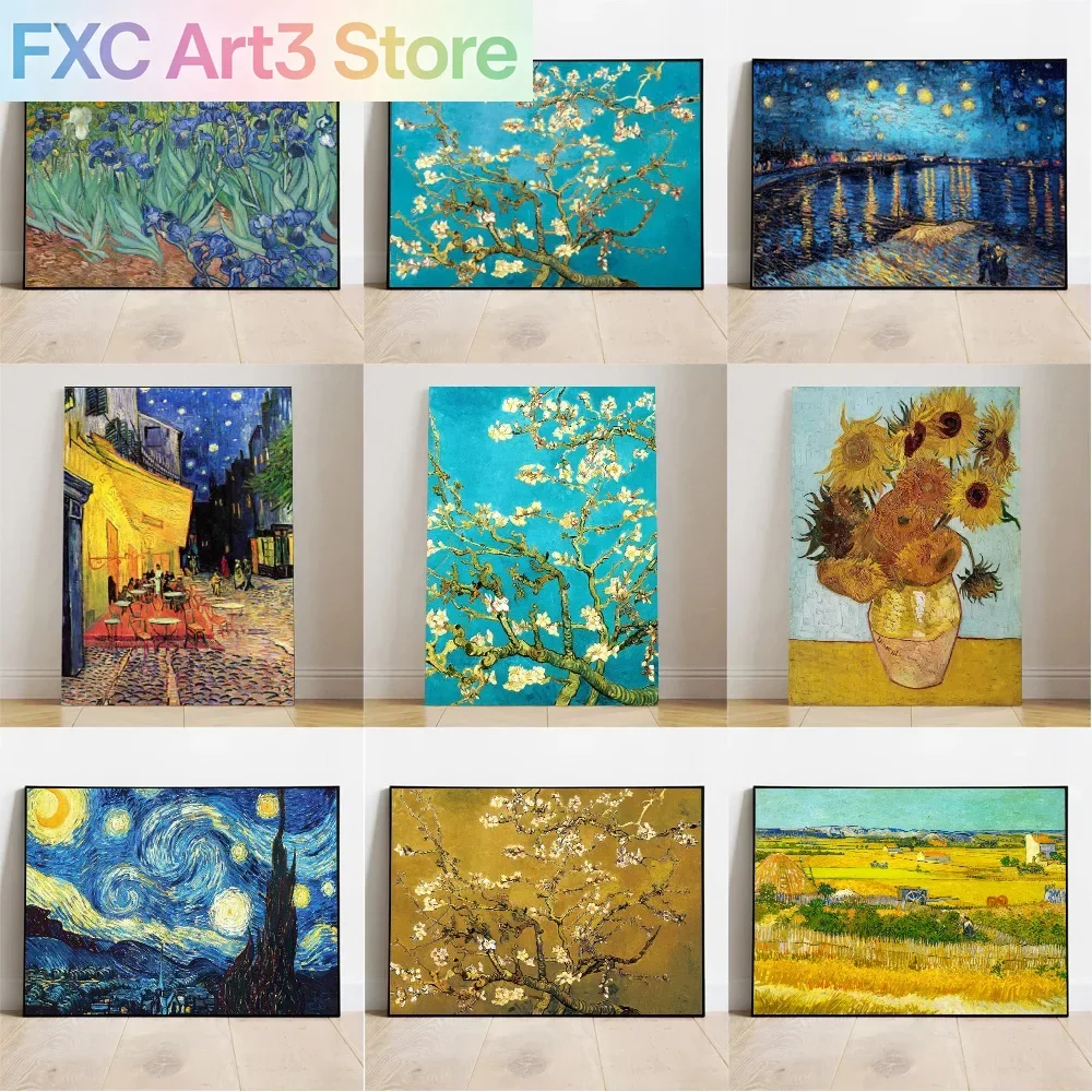 Frameless,Van Gogh Classic Famous Painting Almond Blossom Posters And Prints Starry Night Canvas Art Vintage Wall Decor Pictures