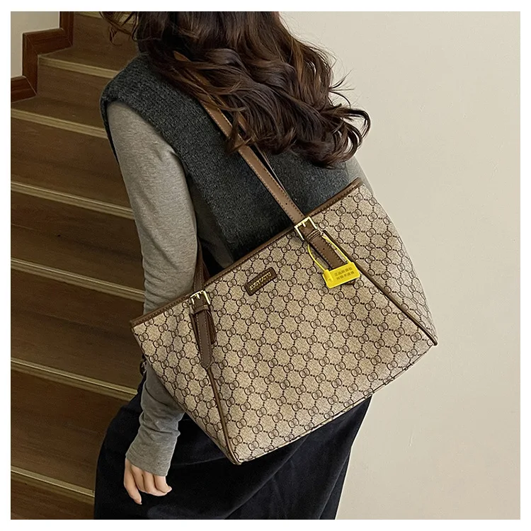 

Вместительная сумка-тоут с ретро-принтом для женщин, премиум-класса, на плечо, для повседневных покупок, модная сумка для шопинга.